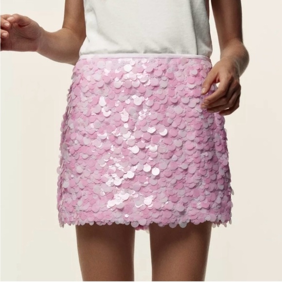 Zara Pink Sequin Mini Skirt - Picture 9 of 16